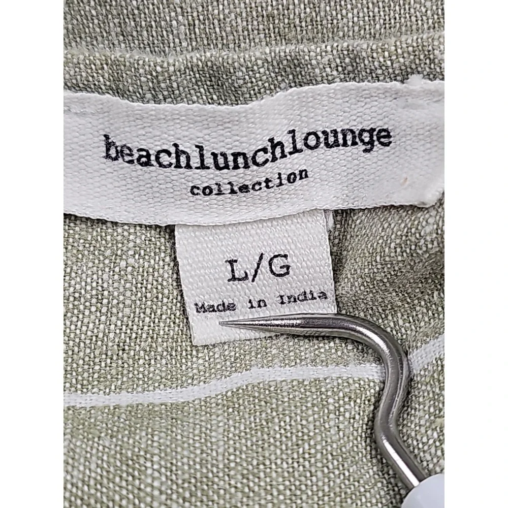 BeachLunchLounge Women's L Talia Jumpsuit Linen Cotton Wide Leg Crop OliveStripe